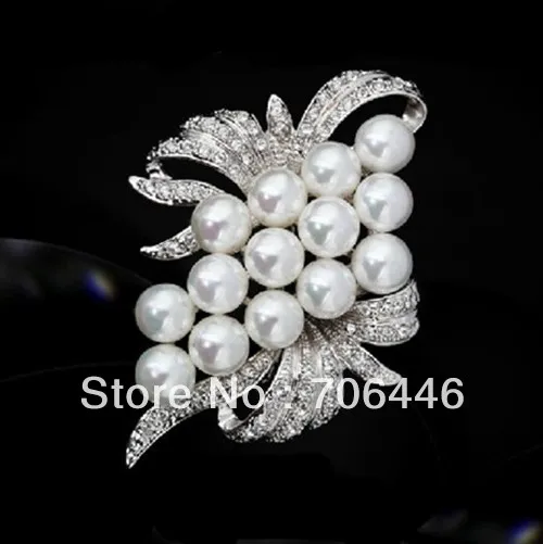 Родия с серебряным покрытием прозрачные стразы кристаллы Cz и белый жемчуг