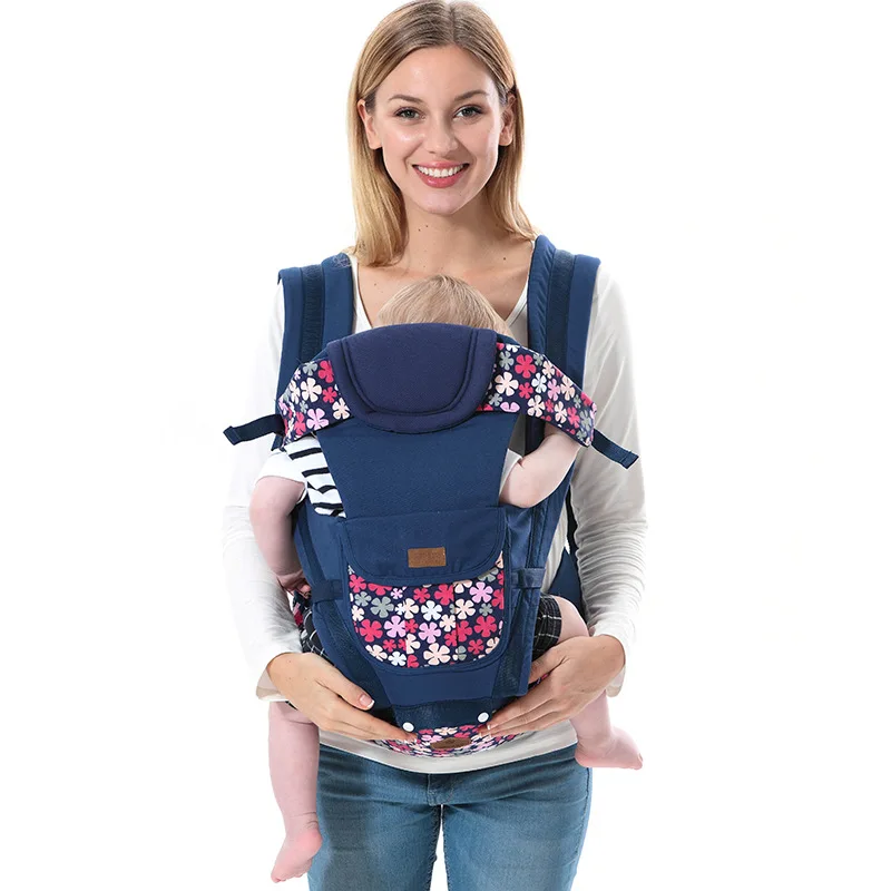 Floral Navy Цветочный Рюкзак-кенгуру для переноски ребенка, эргономичный рюкзак, передняя сторона, 7 в 1, съемный Хипсит младенец, слинг, сумка-кенгуру, 0-36 м - Цвет: Floral Navy