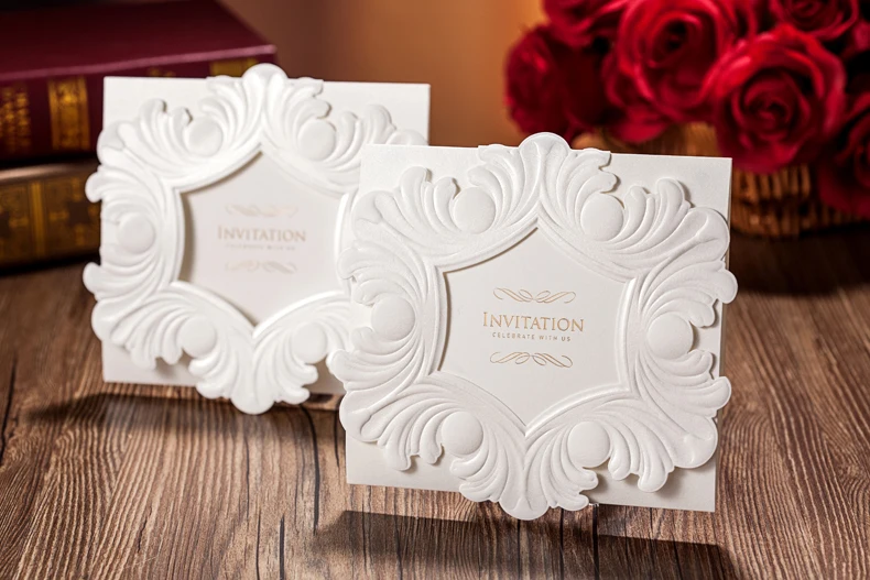 Personzlied Барокко стиль элегантный Белый Цвет Свадебные Приглашения Карты