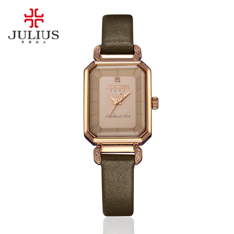 Julius, розовые часы для женщин, кожаный ремешок, прямоугольные, Relojes Mujer, стразы,, зима, Новое поступление, Relogio Hour JA-951
