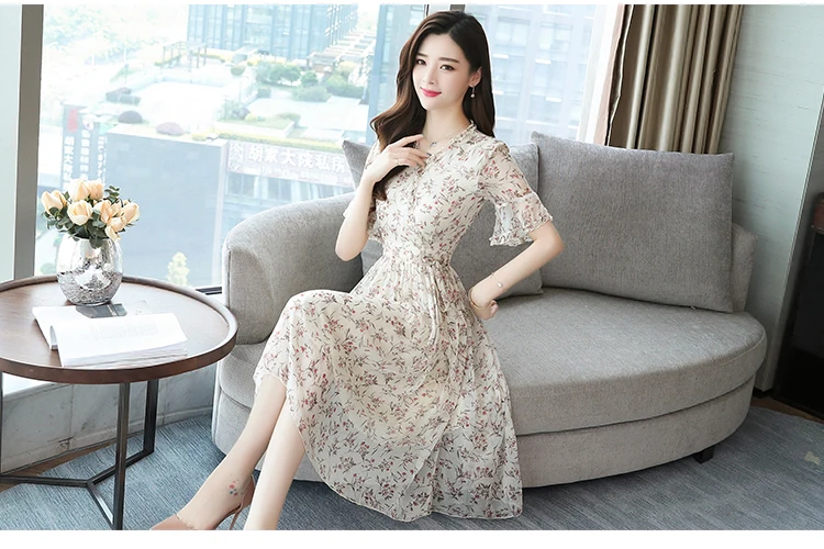 3XL Плюс Размер Лето женское богемное шифоновое платье года, элегантное корейское элегантное женское клубное платье-миди, вечернее сексуальное корейское платье, V-образный вырез Vestidos