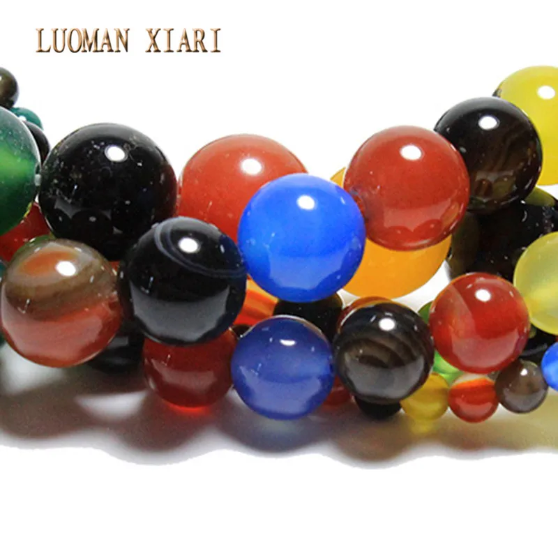 Круглые цветные бусины из агата LUOMAN XIAR для изготовления ювелирных изделий