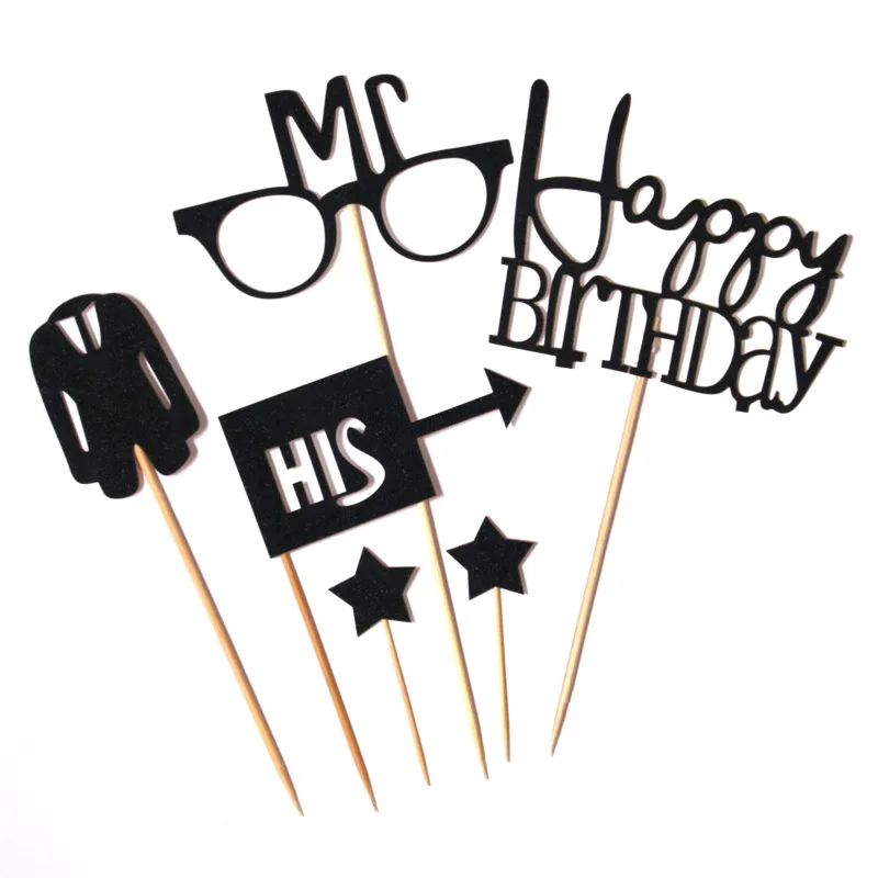 Черный mr. и mrs Топпер для торта С Днем Рождения украшения на день рождения торт