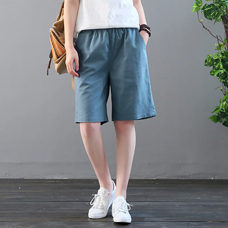 Light Green Летние шорты Для женщин хлопковые льняные шорты Feminino Для женщин эластичным поясом домашние свободные Рубашки домашние большой Размеры с карманами - Цвет: Light Green