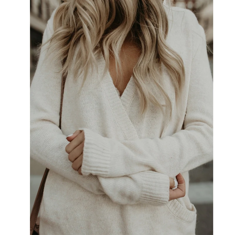 

Newest Arrival Jumper Autumn Pullover Women Deep V neck Knitted Sweater Casual Winter Loose Tops Sexy Designed Knitted Sweater