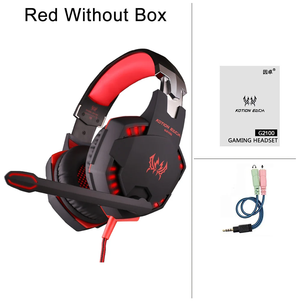 KOTION каждый G2100 Игры наушники вибрации функция профессиональный стерео бас игровая гарнитура с микрофоном светодиодный светильник для PC Gamer - Цвет: Red Without Box