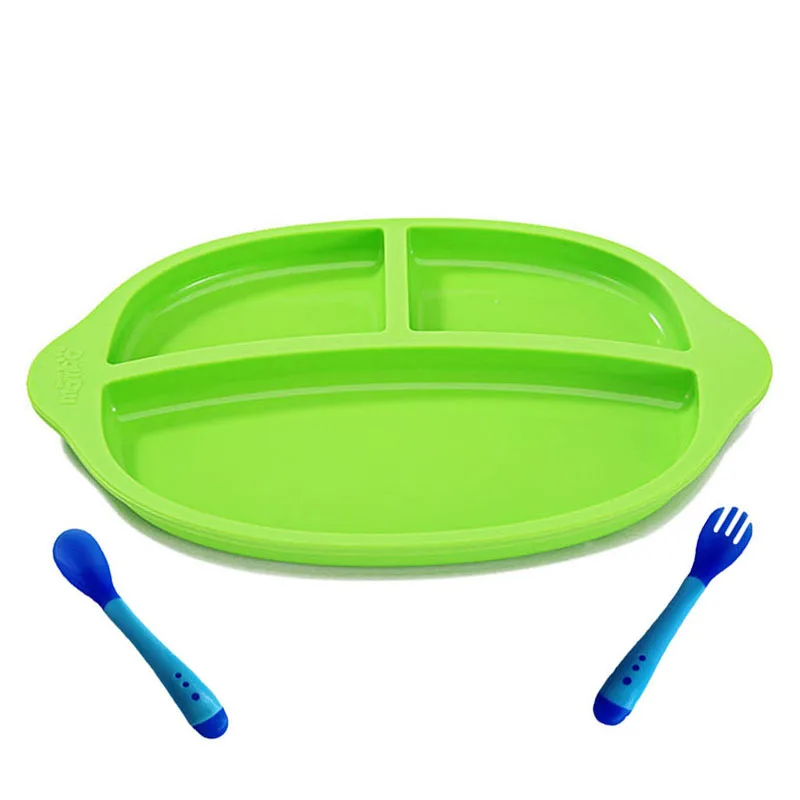 Silicone Baby Dining Divided Plate with Spoon Fork Lunch Tableware Kitchen Fruit Dishes Children Thick Bowl Utensils | Мать и ребенок