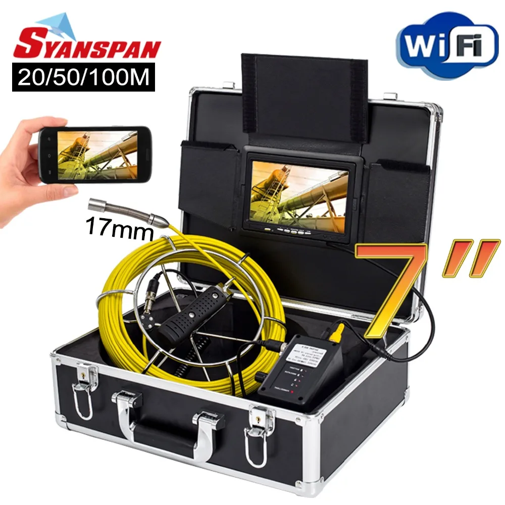 SYANSPAN 7 &quotБеспроводной Wi Fi 20/50/100 м внутритрубный инспекционный прибор видео