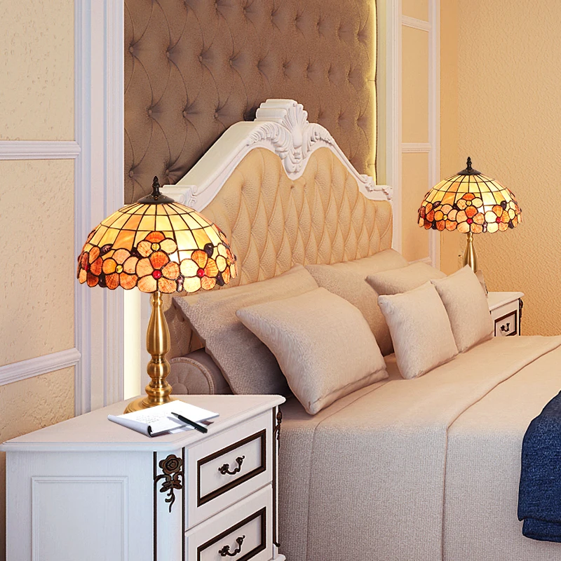 fashion Mediterranean shell table lamp study desk bedroom bedside |