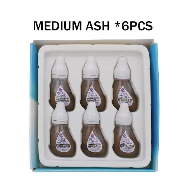 MEDIUM ASH (6PCS) 1 Набор,, США, Biotouch, чистый микропигмент, Перманентный макияж, чернила для татуажа, бровей, подводка для глаз, губ, пигмент, получите чистую уверенность - Цвет: MEDIUM ASH (6PCS)