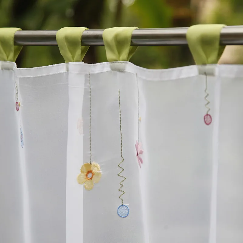 Вышитый тюль Короткая занавеска для гостиной декоративная Зеленая бабочка