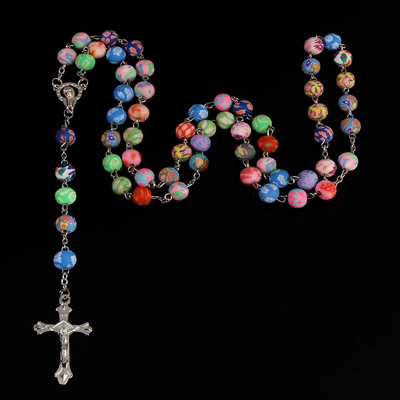 

Classic 8mm Polymer Clay Beads Rosary Cross Pendant Necklace Virgin Mary Center Christian Catholic Religious Jewelry Gift