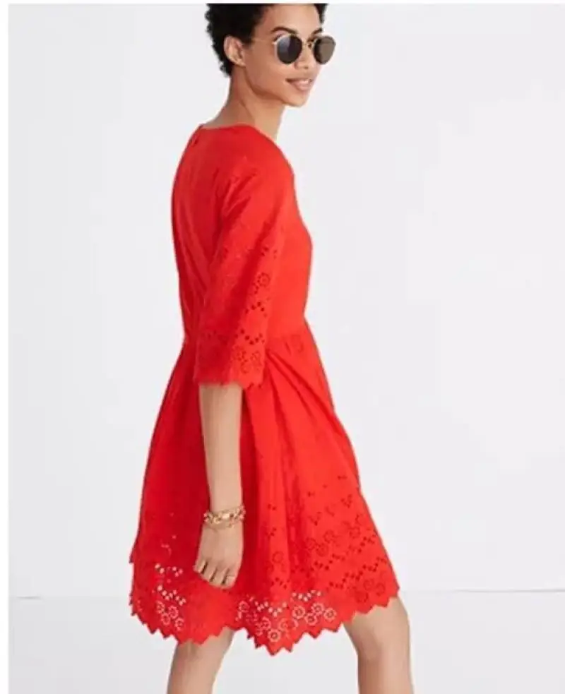 Для женщин мода вышивка с v-образным вырезом ушко решетки трапециевидной формы