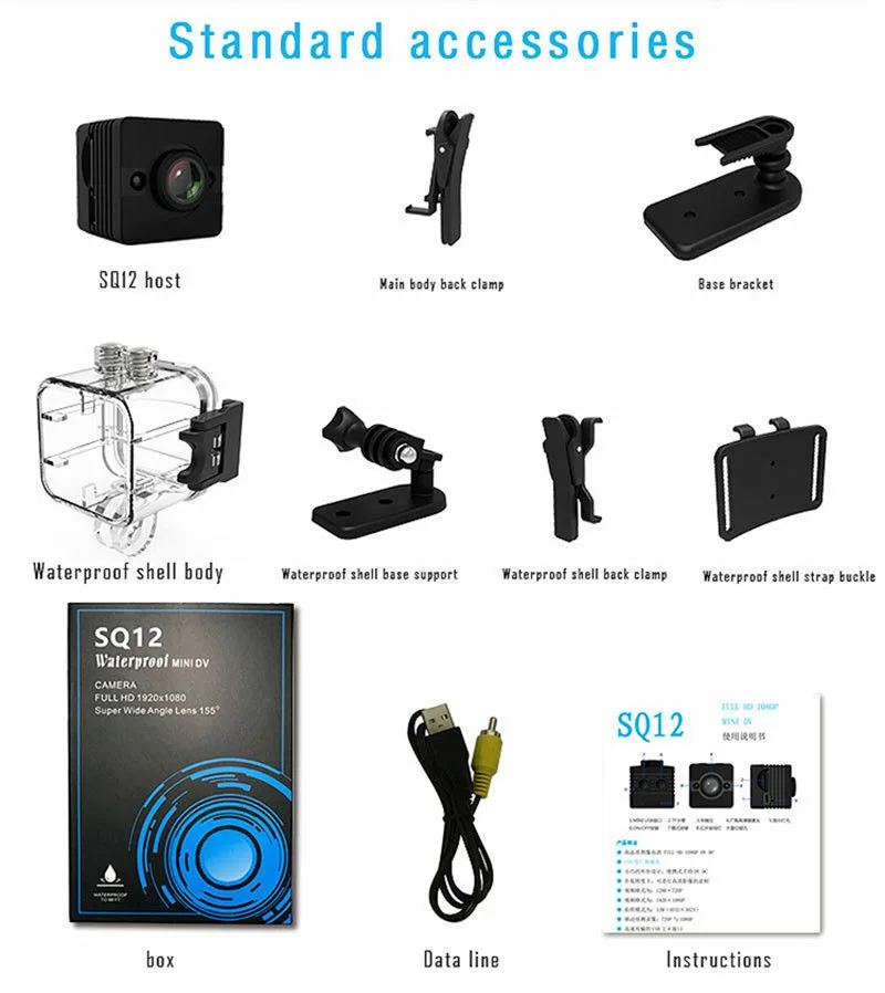 SQ12 Водонепроницаемая мини-камера HD 1080P DVR объектив скрытые видеокамеры широкий