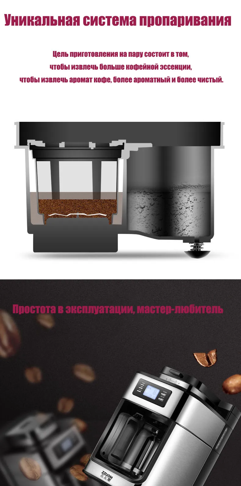 Полностью автоматическая кофемашина, кофемолка капельного типа, бытовая маленькая машина для измельчения бобов, соевой муки, светодиодный дисплей