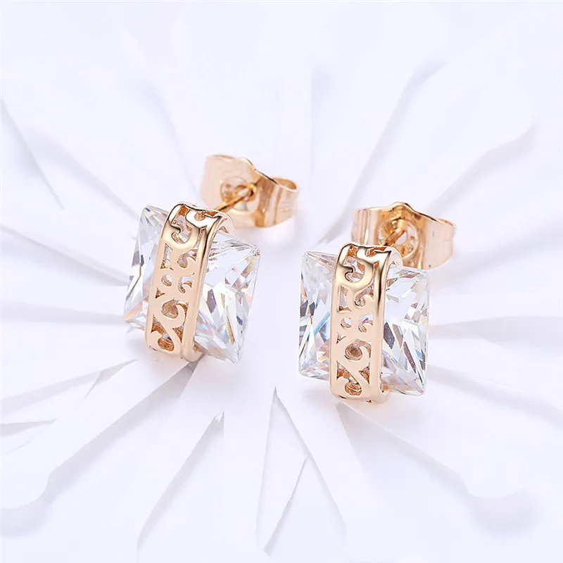 2017 Female Fashion Luxury Crystal Zircon Stud Earrings Square Romantic Jewelry For Women Pendientes Mujer Moda | Украшения и