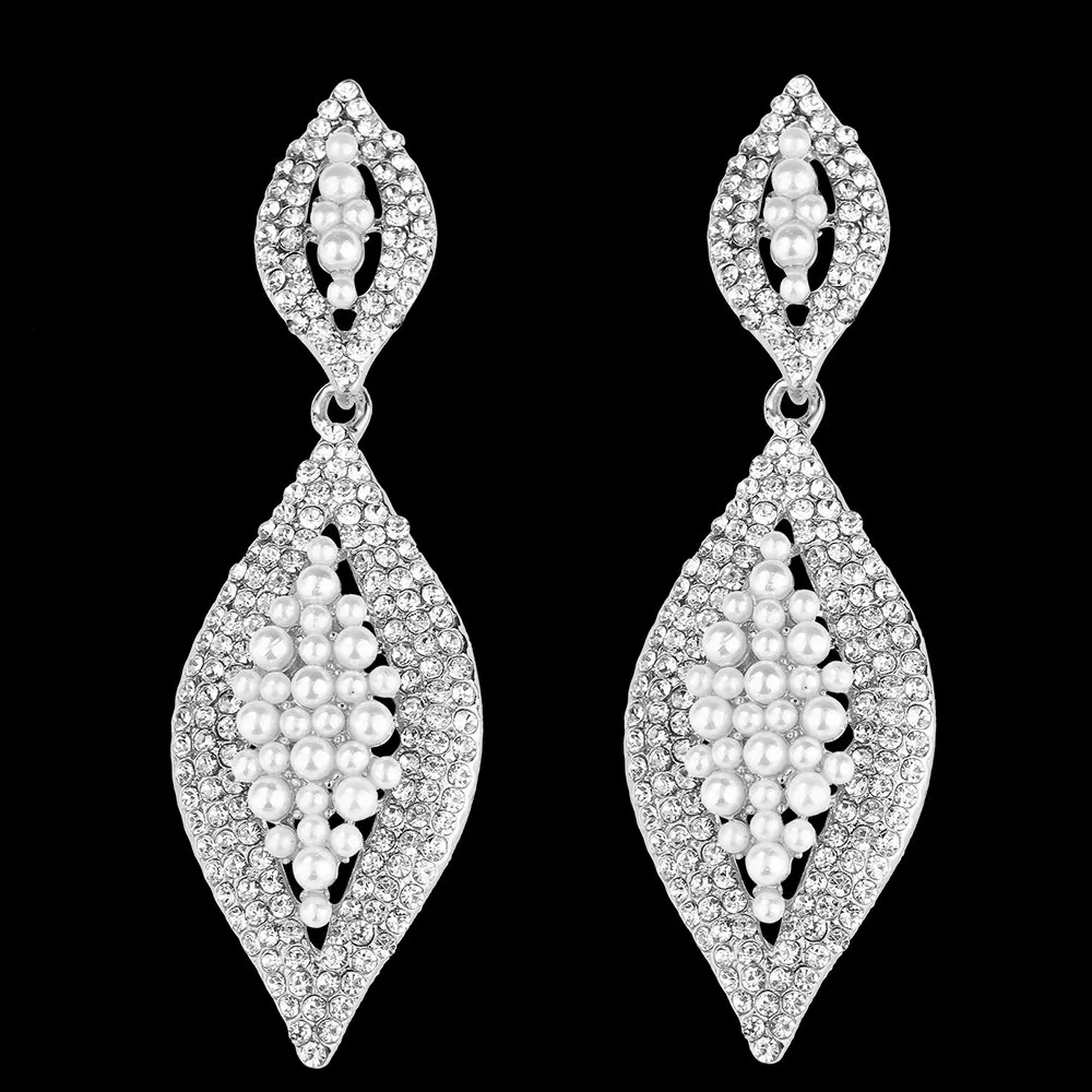 FARLENA Imitation Pearl Drop Earrings for Women, Elegant Leaf Shape Crystal Earrings for Wedding, Prom, Party Accessories, ER053 image 3