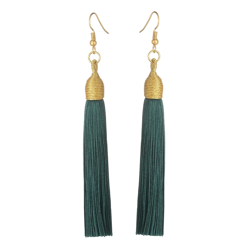 Blackish Green LOVBEAFAS длинные серьги с кисточками для женщин Boho висячие серьги с бахромой Свадебные винтажные массивные модные ювелирные изделия - Окраска металла: Blackish Green