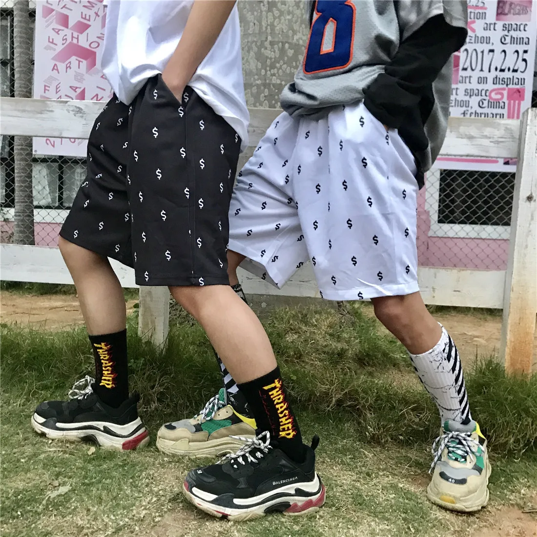 Harajuku стиль для женщин шорты для ретро доллар печати унисекс шорты повседневное летняя спортивная одежда мода