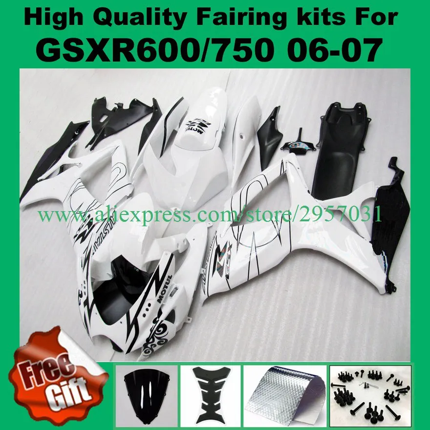 

9gifts Fairing kit for SUZUKI GSXR600 GSXR750 2006 2007 GSXR600 750 K6 K7 GSX-R600 GSX-R750 06 07 white black fairings #72L-T31