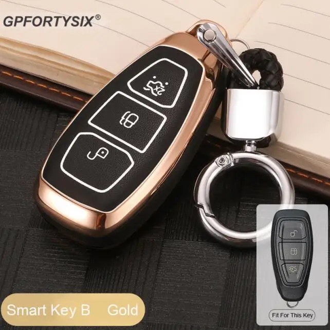 Gold-smart key B Светящийся сплав для стилизации автомобильного пульта Брелок чехол для ключей для Ford Fiesta Focus 3 4 MK3 MK4 Mondeo Ecosport Kuga Focus ST - Название цвета: Gold-smart key B