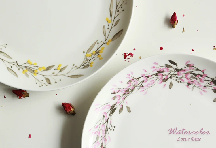 Посуда тарелка блюдо из костяного фарфора глазурованная цветочная гирлянда