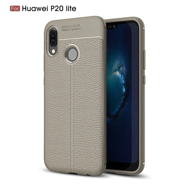 Gray Личи зерна узор кожаный кожа каучук силиконовый чехол на смартфон huawei P20 Lite чехлы классический личи матовая Мягкие силикон селиконовые ТПУ чехла случаи на хуавей п20 лайт бампер случае case Обложка чехол nova 3e - Цвет: Gray