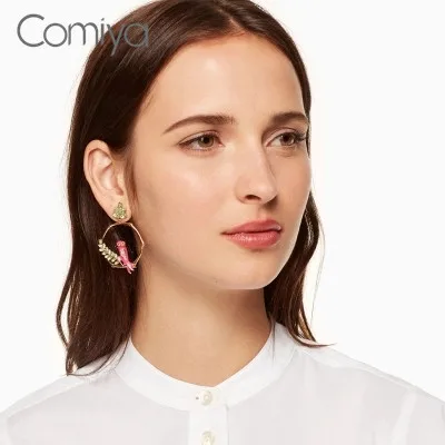 Comiya для женщин длинные серьги brincos смолы эмаль листьев птица кулон Feminino Висячие