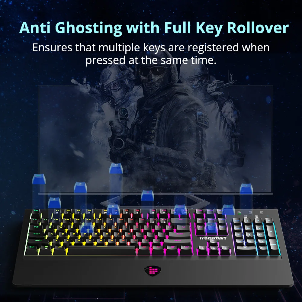 Tronsmart TK09R механическая клавиатура игровая клавиатура USB клавиатура 104 клавиша с RGB подсветкой, макро, синие переключатели для геймера, dota 2