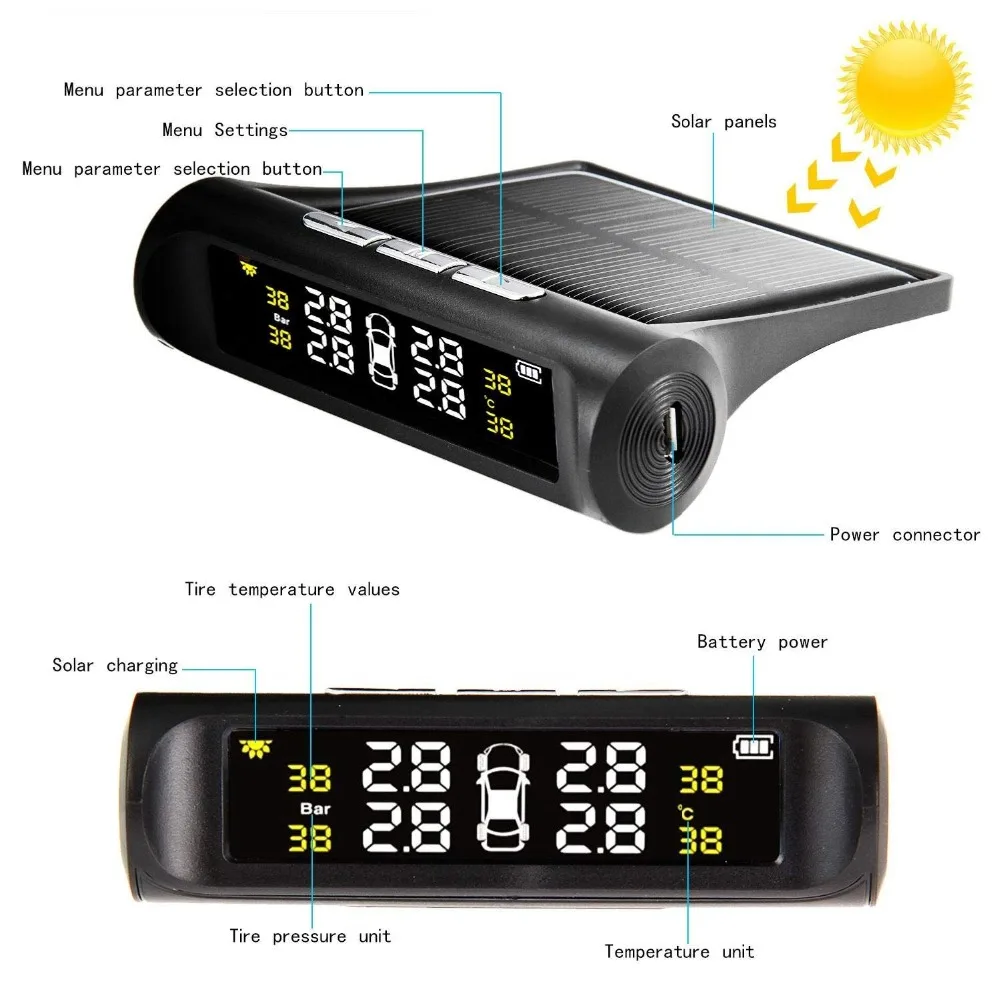 Солнечная Автомобильная TPMS Система Сброса Давления в Шинах Контроля Внутри