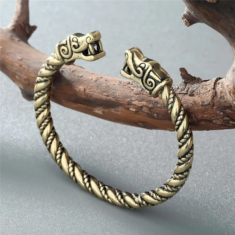 Style 4 Bronze Волк Ворон Дракон змеиная голова мужской браслет, Викинг Vikingos ювелирный браслет Vikingo Bangels для женщин - Окраска металла: Style 4 Bronze