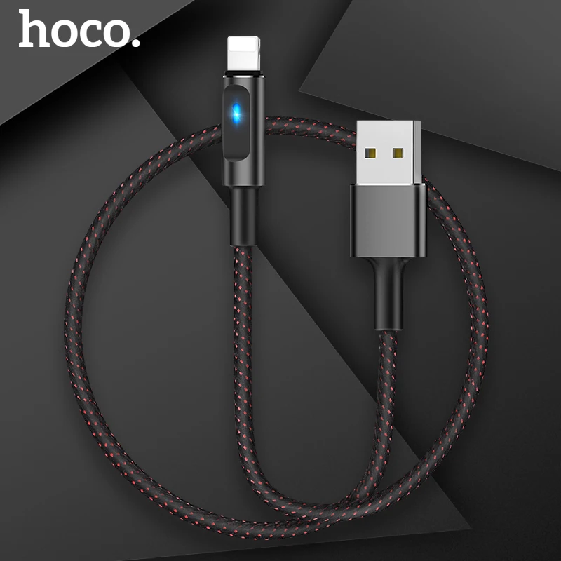 HOCO алюминиевый usb-кабель для iphone кабель 11 Pro Max XR Xs Max X 8 7 ipad2 smart power off светодиодный кабели быстрой зарядки зарядное устройство для телефона