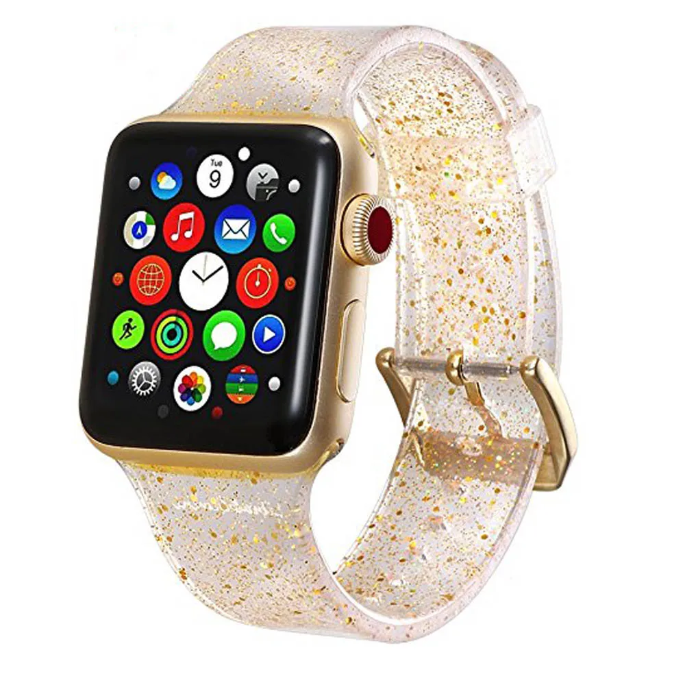 Flashing gold Шикарный мягкий силиконовый ремешок для Apple Watch 38 мм 42 мм сменный резиновый ремешок для iwatch серии 5 4 3 2 1 40 мм 44 мм - Цвет ремешка: Flashing gold