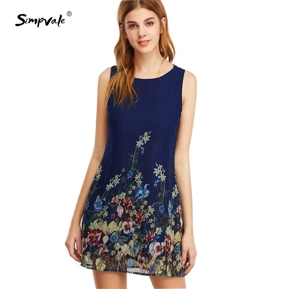 SIMPVALE рукавов Тонкий Печати Женское Платье Лето Повседневное трапециевидной