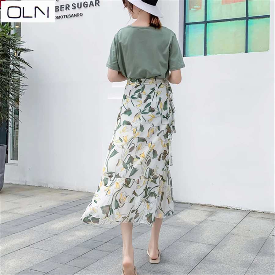 Юбка шифоновая Vestidos OLN Женская цельная кружевная Асимметричная Цветочная юбка