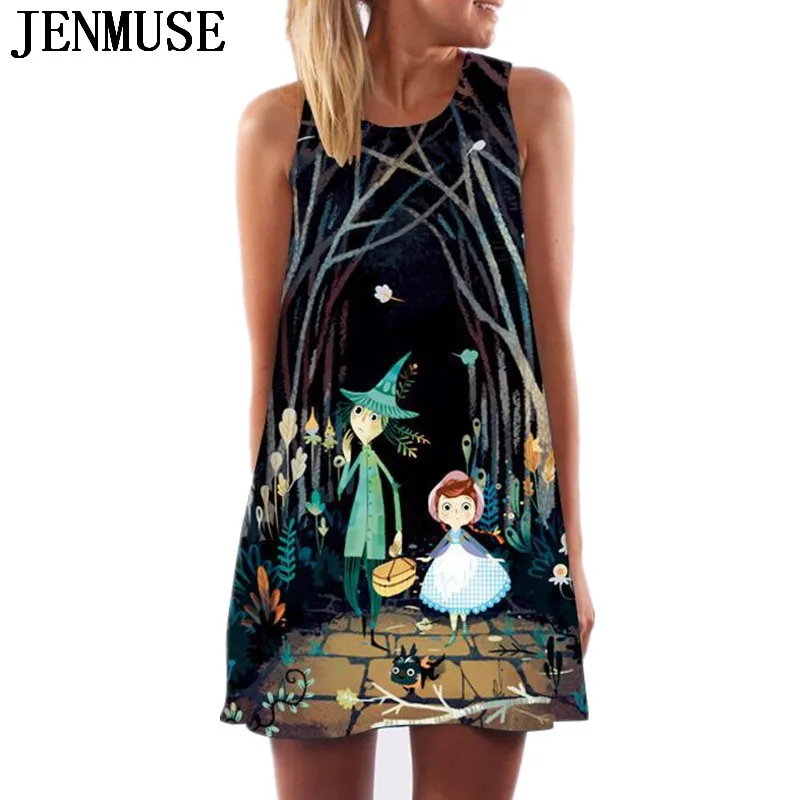 Женское платье с принтом в виде мышки повседневное летнее без рукавов О-образным