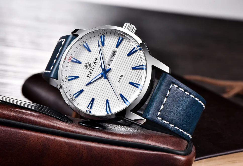 Роскошные BENYAR часы простые мужские кожаные водонепроницаемые кварцевые часы Мода неделя Дата часы спортивные мужские часы relogio Masculino