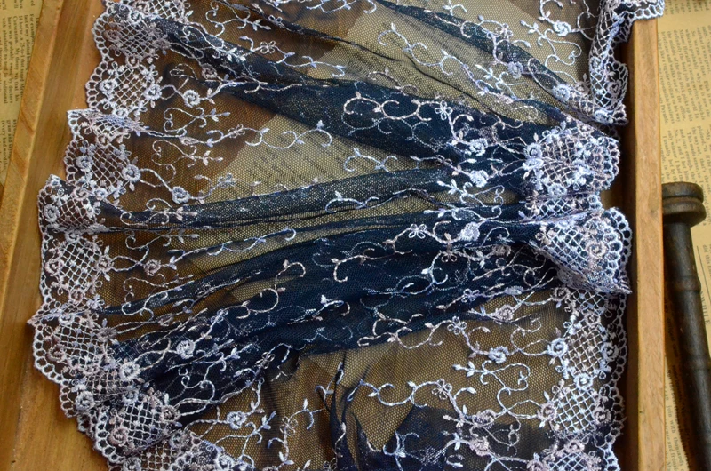 Бесплатная доставка 2 метра темно-синяя сетчатая вышивка кружевная отделка