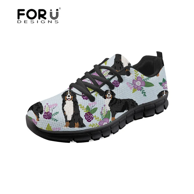FORUDESIGNS/Bernese/Женская обувь на плоской подошве с изображением горной собаки дышащая