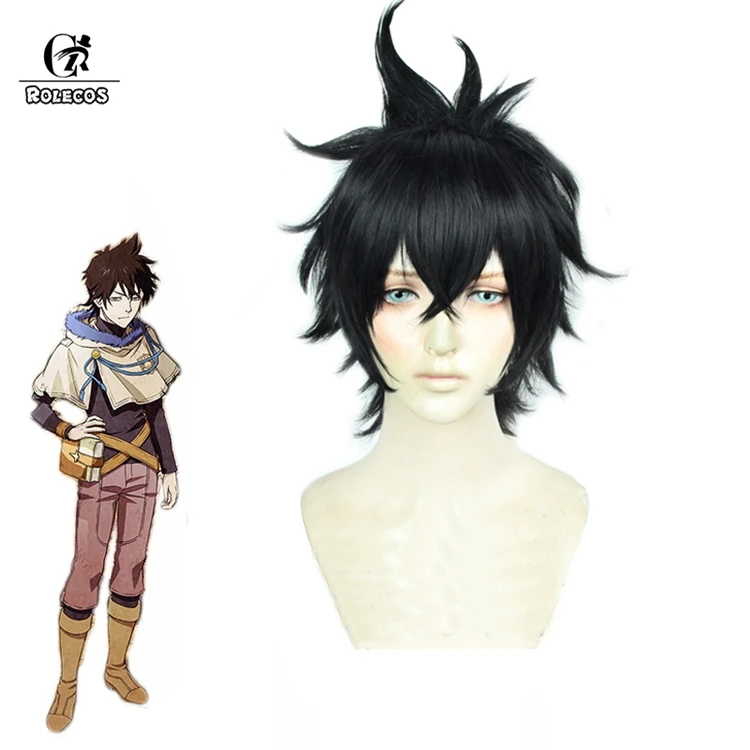 ROLECOS Black Clover Cosplay Headwear Yuno Cosplay Men Synthetic Hair Short Black Heat Resistant Synthetic Hair Perucas