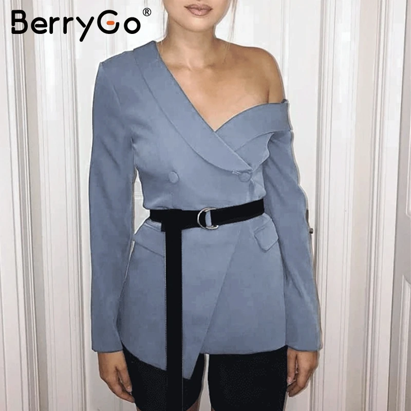 BerryGo элегантный женскoе пиджакодно плечо новынка Sexy женский пиджак одно осень