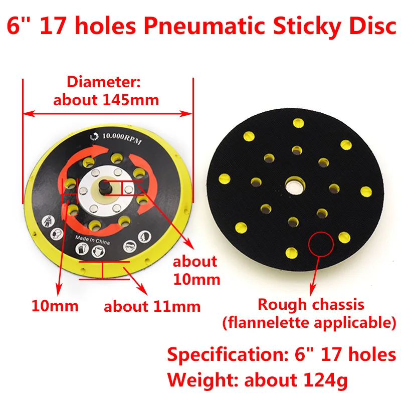 

1pcs 5/6 Inch Flocking Sandpaper Sucker Sanding Pad 6/8/9/15/17 Holes for Polishing Grinding Disc Power Pneumatic Sander Parts