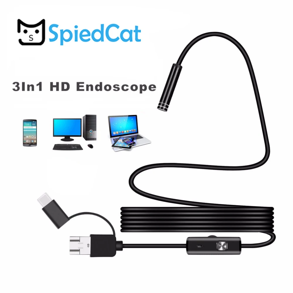 SPIED CAT 8 мм 3в1 HD мини Android эндоскоп камера 720P полу жесткий кабель Водонепроницаемая