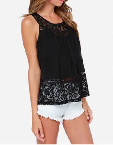 Windreama Plus Size S - 5XL Fashion Women Lace Tank Top Casual Sleeveless Hollow Out Back Open Tops Summer Style Tees | Женская одежда