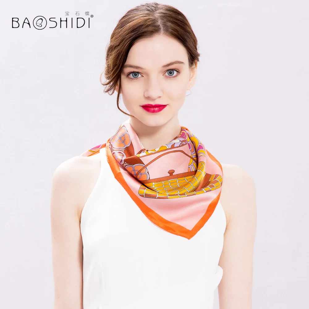 Шелковый платок [BAOSHIDI] для женщин, мини-квадрат, модные шарфы на шею, роскошный бренд, платочки весенне-летнего сезона для леди.