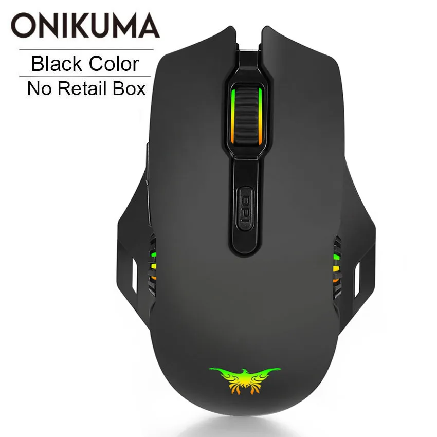 Black No Retail Box ONIKUMA 2,4 ГГц Беспроводная игровая мышь Combaterwing W200 перезаряжаемая 6 дыхательный светодиодный оптический 6000 dpi игровая мышь с usb-приемником - Цвет: Black No Retail Box
