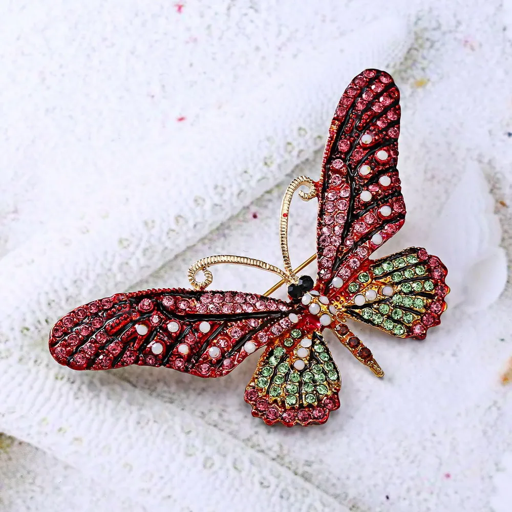 Minar new Colorful Cute Butterfly Brooch Mix Color Crystal Rhinestone Brooches for Women Lady Fashion Jewelry Boutonniere |