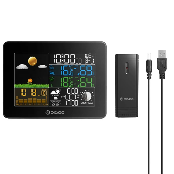 Digoo DG-TH8868 Беспроводная полноцветная цифровая барометрическая Метеостанция+ Открытый датчик погоды гигрометр термометр часы
