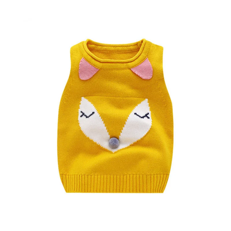 Yellow Детский свитер с рисунком из мультфильма; жилет с овечкой; милый детский жилет; вязаный свитер с круглым вырезом для девочек; Повседневный жилет для мальчиков; свитер; одежда для маленьких мальчиков - Цвет: Yellow