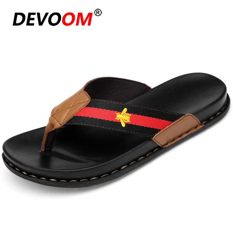 Модные пляжные шлепанцы Chanclas De Hombre классические из натуральной кожи резиновые Тапочки Черные шлепанцы Для мужчин Лидер продаж мужские вьетнамки - Цвет: Brown